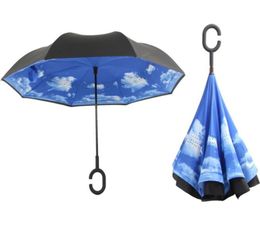 Self Standing Inside Out Inverted Umbrellas Double Layer Reverse Rainy Sunny Umbrella with C Handle wa32338204585