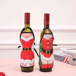 Christmas Party Table Decor Red Wine Bottle Cover Beer Bottles Champagne Covers Mini Xmas Festival Apron Santa Gift Packing Decora9550828