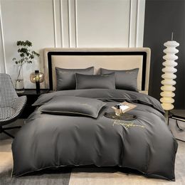 Luxury 60s Long Pile 100% Cotton Duvet Cover Set Embroidered Fall Winter Quilt Solid Egyptian 2pcs pillowcases 240109
