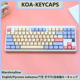 Keyboards KBDiy 141 Keys/Set PBT Marshmallow Keycap KOA Profile 7U Japanese Russian Korean Keycaps for Mechanical Keyboard ISO MAC Key CapL240105