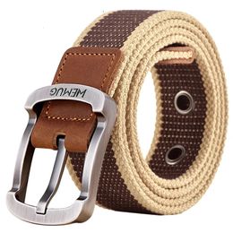Casual Fashion Canvas Belt Men's Metal Buckle Pin Outdoor Military Tactical 240109