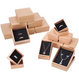 Display 24pcs Retro Kraft Jewelry Box Gift Cardboard Boxes for Ring Necklace Earring Gift Jewelry Packaging with Sponge Inside
