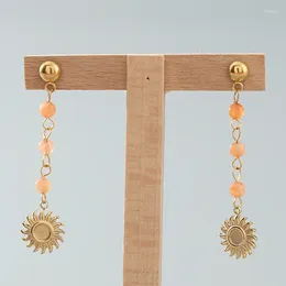 Dangle Earrings Delicate Sun Flower Earring Orange Natural Stone Bead Long For Women Bohemian Luxury Jewellery Gift