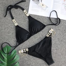 Black Sexy Bikinis Swimsuit With Rhinestones Women's Swimwear Female Push Up Bikini Beach Swim Wear Bathing Suits Pool Bather 240109