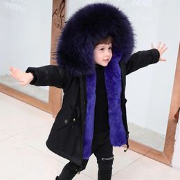 315 Children's Girls' Jacket Fashion Winter Faux Fur Coat Big Boy Boy's Clothing Hooded Thick Warm Parker Snow Suit 240108