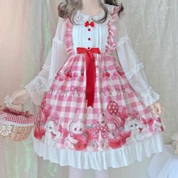 Casual Dresses Anbenser Women's Lolita JSK Dress "Strawberry Bear"Sweet Suspender Sleeveless Ruffles Trim One Piece Original Design