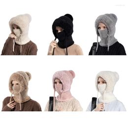 Berets Thick Liner Knit Face Mask Hat For Female Fashion Ear Flap Balaclava Outdoor Hooded Windproof Skiing Headgear