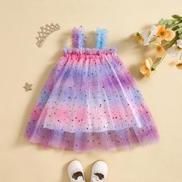 Girl Dresses Princess Lovely Baby Sequin Mesh Dress Toddler Sleeveless Star Frill Trim Tutu Infant Skirt Pography Bapteme