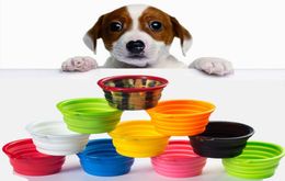 Travel collapsible dog cat feeding bowl two styles with hooked pet water tray feeder silicone folding bowl 9 styles to choose from3725493