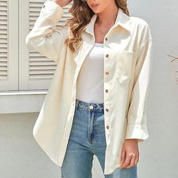 Women's Blouses 2024 Long Sleeve Casual Corduroy Shirts Button Up Women Blouse Elegant Loose Solid Female Clothes Office Lady Tops Blusas