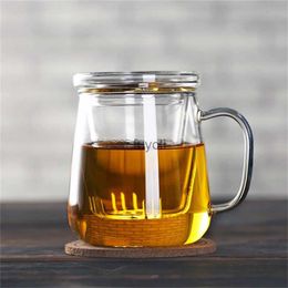 Mugs Glass Tea Mug with Lid Filter Coffee Cups Tea Set Mugs Drink Office Mug Transparent Drinkware Glass Cup Chinese Style Teaware YQ240109