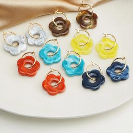 Dangle Earrings Fashion Colorful Five Petal Flower Enamel Charms For Jewelry Korean Net Red Needle Female