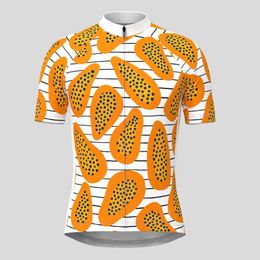 Racing Jackets Papaya Stripes Print Man Cycling Jersey Short Sleeve Bike Shirt Bicycle Wear Mountain Road Clothes Breathable MTB Clothing