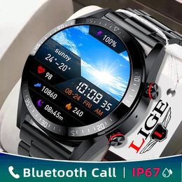 Watches LIGE New 454*454 AMOLED Screen Smart Watch Bluetooth Call Music player Men Watch IP68 Waterproof Luxury Smartwatch For Men+gift