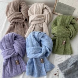 Pure Colour Twist Knit Wool Blends Scarf Autumn Winter Lady Men Neckerchief Lovers Student Soft Warm Pashmina Shawl Muffler 240108