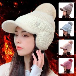 Berets Hair Blend Knitted Hat Accessories 7 Colors Solid Color Pom Thick Soft Warm Velvet Lined Earflaps Outdoor