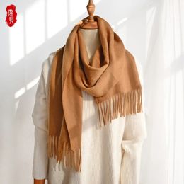 Camel wool scarf women n small cashmere scarves tassel men soft fashion thin warm solid Colour shawl gift for ladies girl 240108