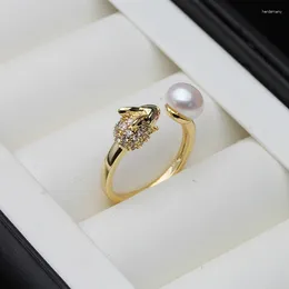 Cluster Rings Wedding Adjustable Natural Freshwater Pearl For Women Anniversary Gift White Black Annimal