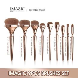 Brushes Imagic 9pcs Makeup Brushes Set Foundation Highlighter Eye Shadow Blush Powder Soft Nylon Blending Face Eye Cosmetic Beauty Tool