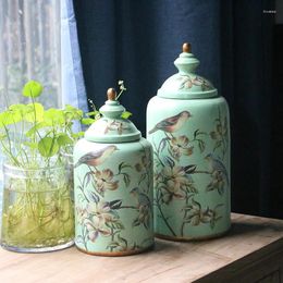 Bottles Two Sets Of Antique Ceramic Pots Flower And Bird Jars Household Crafts Living Room Ginger Jar With Lid