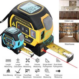 3in1 Laser Rangefinder 5m Tape Measure Ruler LCD Display with Backlight Distance Area Volumes Metre Building Measurement Device 240109