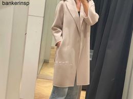 Wool Coat Maxmaras Arona Top Quality Gadfly Reverse Season Arona Sheep Hair Flip Tie Belt Mid length 23.6.7