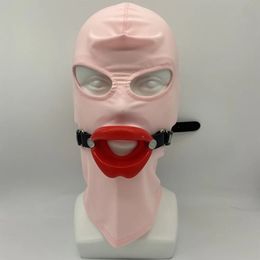 Slave Cosplay Fetish Obedient Open Mouth Gag Oral Sex Toys of Silicone Lips O Ring with Bdsm Bondage Hood Mask Erotic Accessory 240109