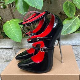 Dress Shoes Ly 16cm Super High Heels Ankle Strap Black Red Inside Woman Pumps Fetish Instep Pole Dance Factory Customize