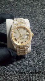 Luxury Iced Out Diamonds Watch PASS TT ETA movement Mechanical Yellow Gold Top quality Men LuxuryWatch box include70E9