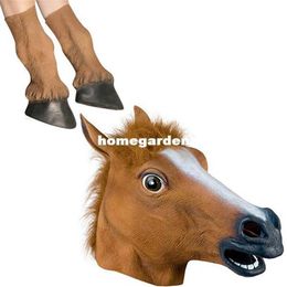 New Arrival Creepy Latex Horse Head Mask Plus Horse Feet Halloween Costume Theater Prop Brown270H