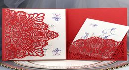 Unique Laser Cut Wedding Invitation Card with RSVP Card Pocket Red Hollow Bridal Shower Invitation Evening Dinner Invites with En9992187
