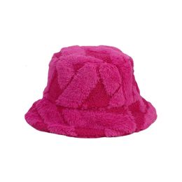 Solid Colour Print Winter Bucket Hats Keep Warm Thick Fur Fluffy Women Men Winter Outdoor Windproof Female Fisherman Cap 240108