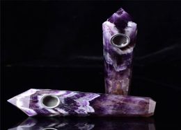 Natural Amethyst Crystal Smoking Pipe Craft Crystal Quartz Stone Wand 1 Metal Filters8729471