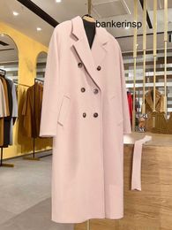 Luxury Coat Maxmaras 101801 Pure Wool Coat Winter Classic Cherry Blossom Pink Double breasted Cashmere Coat for Men and Women's High end Long Outwear