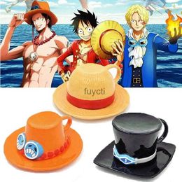 Mugs Anime Ones Pieces Cosplay Mug Water Cup Three Brothers Hat Shaped Coffee Cups Luffy Ace Sabo Ceramic Mugs Collection Toy Gifts YQ240109