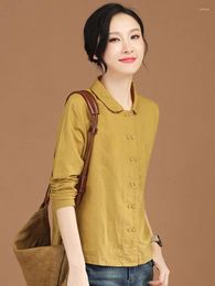 Women's Blouses HCXR Women 2024 Autumn Doll Collar Double Breasted Long Sleeve Korean Fashion Solid Tops Elegant Female Shirt