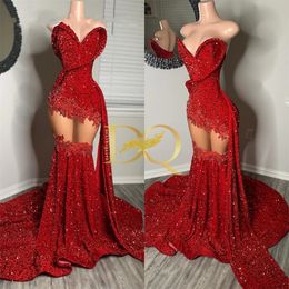 Red Sweethear Long Prom Dress For Black Girls 2024 Sequined Birthday Party Dresses Evening Gowns Gown Robe De Bal