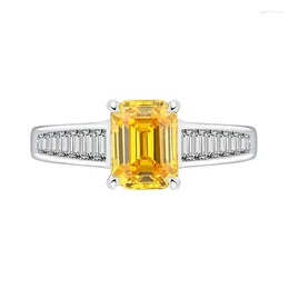 Cluster Rings Spring Qiaoer 925 Sterling Silver 6MM Emerald Cut Lab Sapphire Citrine Gemstone Classic Fine Ring For Women Engagement Jewellery