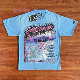 Hellstar Neuron Tour Capsule 10 Shirt American High Street Wash Short Sleeve Blue T-shirt Men Women Unisex Cotton Top Retro Summer Loose Rock Smlxl TV2A