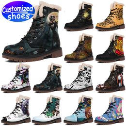 Customised shoes Customised Boots star Christmas high top leather boots plush Custom pattern women men Boots outdoor sneaker black red big size eur 36-48