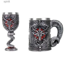 Wine Glasses Baphomet Pentagram Horn Goblet Wine Glass Gothic Wicca Pagan Mystical Tankard Coffee Beer Mugs 600ml 200ml Mystic Wicca Fan Gift YQ240105