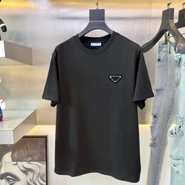 Men T-shirt designer triangle logo short sleeved luxurious solid round neck casual fashion versatile black and white short T-shirt