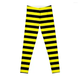 Active Pants Lemon Yellow And Black Horizontal Stripes Leggings Women's High Waist Gym Womens