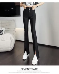 Women's Pants BULOCHOVA 2024 Spring Korean Black Slim Split Suit Women High Waist Elasticity Casual Skinny Flare Trousers