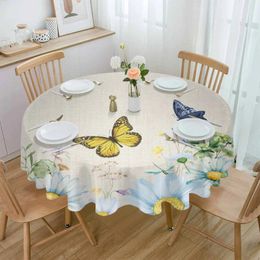 Table Cloth Watercolour Plant Butterfly Waterproof Tablecloth Decoration Wedding Home Kitchen Dining Room Round