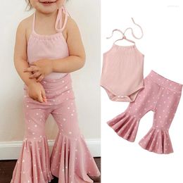 Clothing Sets Summer Kids Baby Girls Clothes Outfits Sleeveless Backless Halter Ribbed Bodysuits Flare Pants Infant Holiday Beach