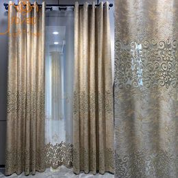 Blue Beige Velvet Hollowed Out Embroidered Curtain for Living Room Bedroom Balcony French Window Customized Home Decoration 240109