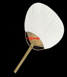 100pcslot Fast Shiping White Round Hand Fans with Bamboo Frame and Handle Wedding Party Favours Gifts Paddle Paper Fan F0531019220816