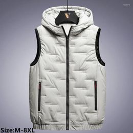 Men's Vests 2024 Winter Warm Vest Jacket Rectangular Embossed Fashion Down Cotton Hooded Man Loose Windproof Casual Waistcoat 8XL