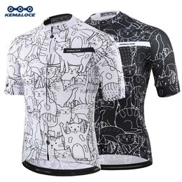 Cycling Shirts Tops KEMALOCE Breathable Unisex White Cartoon Cat Cycling Jersey Spring Anti-Pilling Eco-Friendly Bike Clothing Top Road Team Bicycle